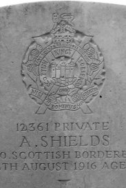 Alexander Shields headstone at Caterpillar Valley, France.